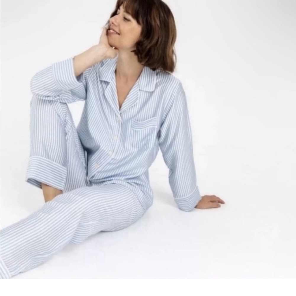 NEW Ettitude S Straight Blue White Stripe 100% Bamboo Silky Loungewear Pants